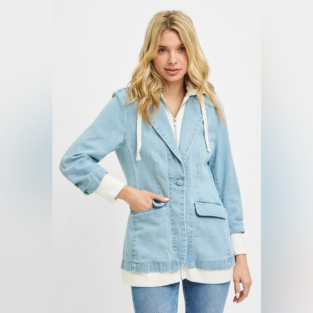 RISEN One Button Blazer with Hoodie Jacket - Picture 1 of 7
